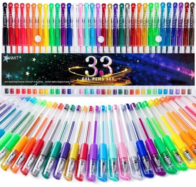 Main image of Gel Pens, 33 Color Gel Ink Pen Fine Point Colored Pen Set with 40% More Ink | Coloring Art Supplier for Adult Coloring Books, Drawing, Doodling, Scrapbooks Journaling