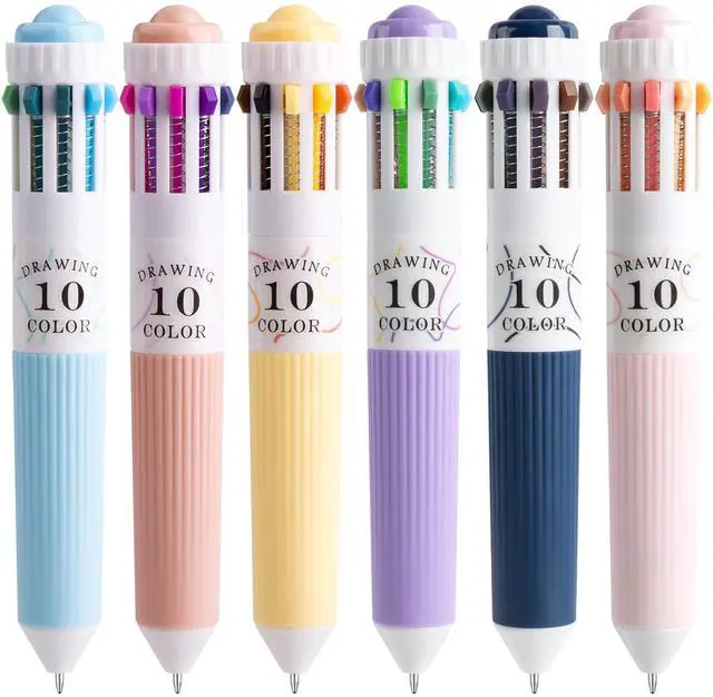 Main image of 6 Pack Multicolor Pens, 10-in-1 Colored Ballpoint Pen, 57 Colors | 0.8mm Fine Point Smooth Writing, Retractable Ballpoint Pens for Office School Students Teens
