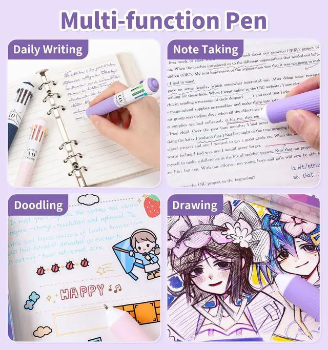 Alt view image 6 of 7 - 6 Pack Multicolor Pens, 10-in-1 Colored Ballpoint Pen, 57 Colors | 0.8mm Fine Point Smooth Writing, Retractable Ballpoint Pens for Office School Students Teens