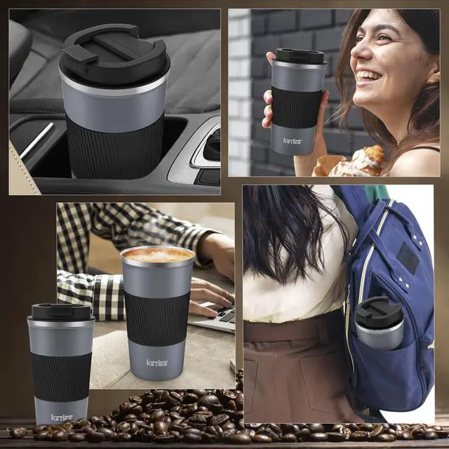 Alt view image 5 of 7 - Travel Coffee Mug Spill Proof 12oz, Insulated Reusable Coffee Cups with Seal Lid, Vacuum Stainless Steel Travel Mug to Go Car Tumbler for Hot/Iced Drinks (Grey)