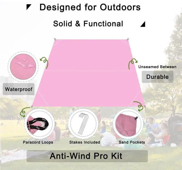 Alt view image 3 of 6 - Pocket Blanket, Compact Blanket for Picnic, Beach, Festival | Sandproof, Waterproof, Stakes & Carabiner Included, Packable Lightweight Tarp for Camping, Hiking, Backpacking, Travel