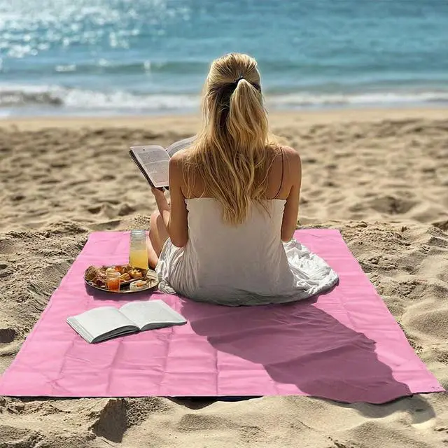 Alt view image 4 of 6 - Pocket Blanket, Compact Blanket for Picnic, Beach, Festival | Sandproof, Waterproof, Stakes & Carabiner Included, Packable Lightweight Tarp for Camping, Hiking, Backpacking, Travel
