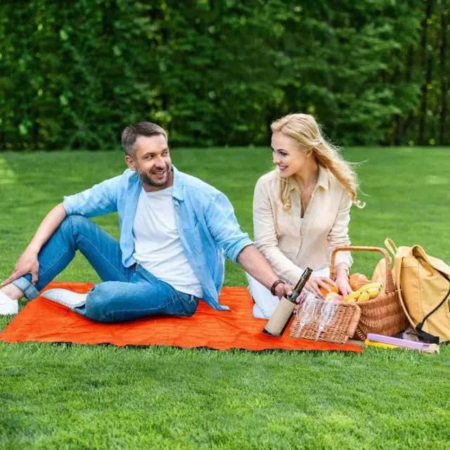 Alt view image 6 of 6 - Pocket Picnic Blanket, Small Picnic Blanket 43x55" 2.54 oz orange for 1-2 | Sandproof Waterproof Foldable Beach Mat for Hiking, Camping, Travel, Picnic & Festival