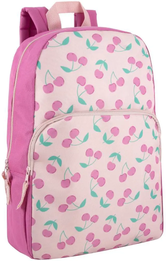 Main image of Fun School Backpack for Elementary Middle School Girls and Boys | 17 Inch Printed Backpacks for School Kids, Travel (Cheerful Cherries)