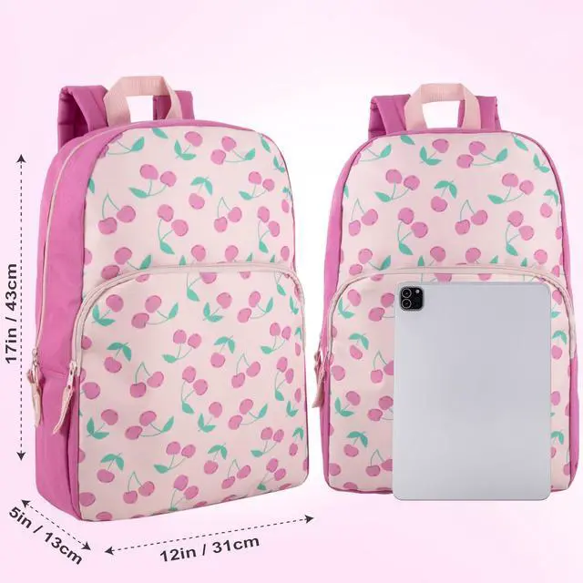Alt view image 2 of 5 - Fun School Backpack for Elementary Middle School Girls and Boys | 17 Inch Printed Backpacks for School Kids, Travel (Cheerful Cherries)