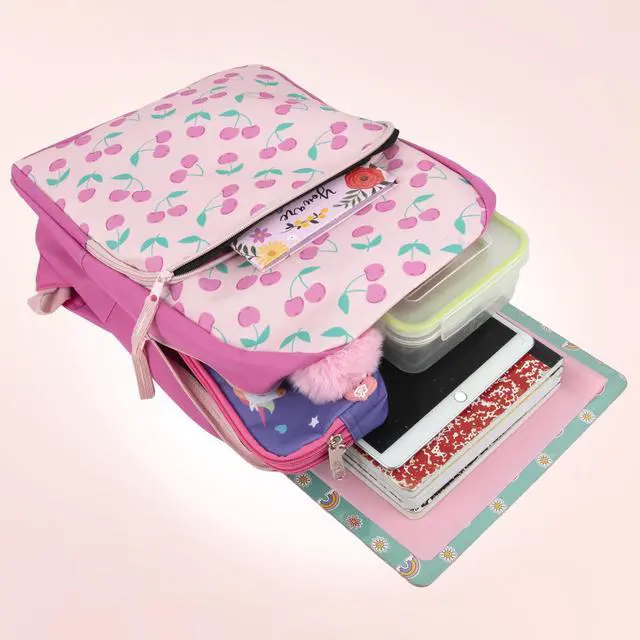 Alt view image 3 of 5 - Fun School Backpack for Elementary Middle School Girls and Boys | 17 Inch Printed Backpacks for School Kids, Travel (Cheerful Cherries)