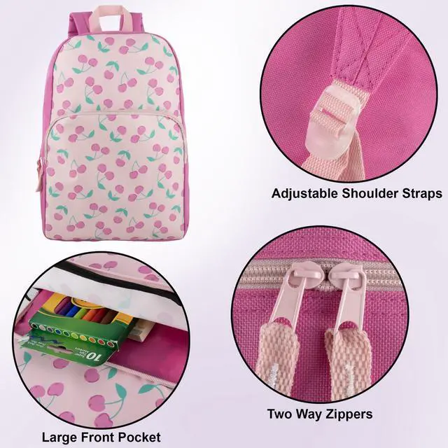 Alt view image 4 of 5 - Fun School Backpack for Elementary Middle School Girls and Boys | 17 Inch Printed Backpacks for School Kids, Travel (Cheerful Cherries)