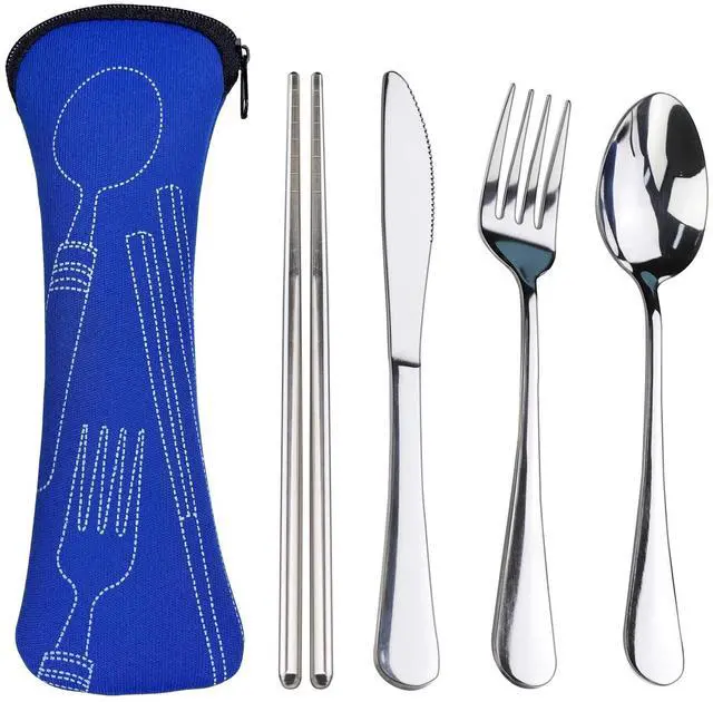 Main image of Portable Silverware Set with Case, Travel Camping Utensils Set, Premium Stainless Steel Travel Cutlery Set