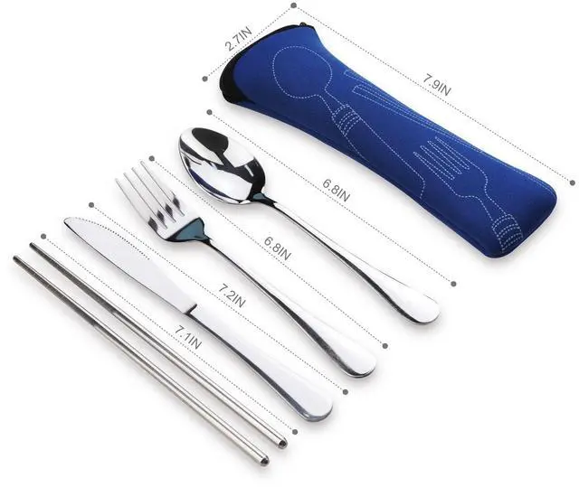 Alt view image 3 of 7 - Portable Silverware Set with Case, Travel Camping Utensils Set, Premium Stainless Steel Travel Cutlery Set