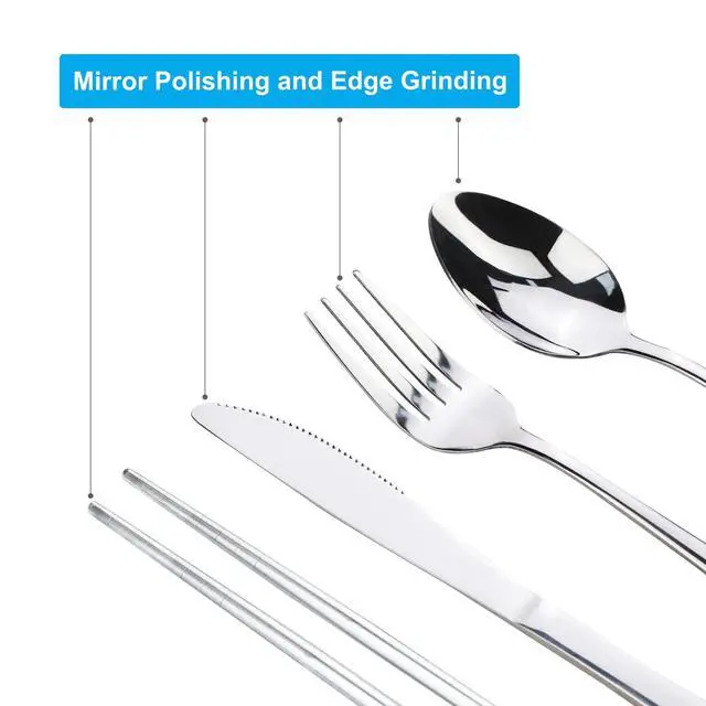 Alt view image 4 of 7 - Portable Silverware Set with Case, Travel Camping Utensils Set, Premium Stainless Steel Travel Cutlery Set