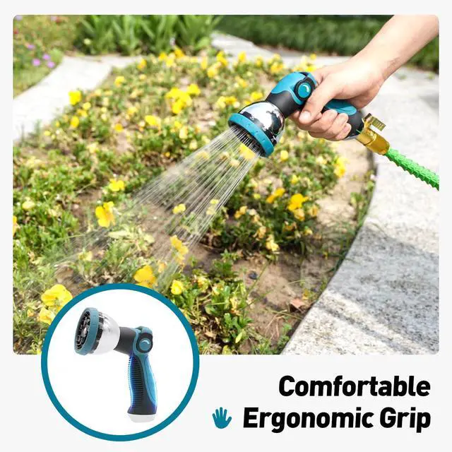 Alt view image 3 of 7 - Garden Hose Nozzle, Hose Sprayer Nozzle with 10 Spray Patterns, Thumb Control On Off Valve, High Pressure Metal Water Hose Nozzle for Car Wash, Plants, Pets & Outdoor Cleaning, Blue