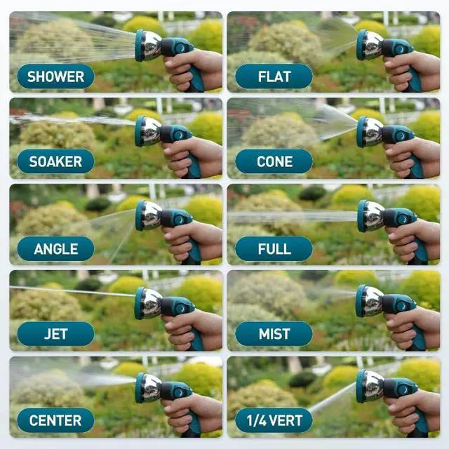Alt view image 5 of 7 - Garden Hose Nozzle, Hose Sprayer Nozzle with 10 Spray Patterns, Thumb Control On Off Valve, High Pressure Metal Water Hose Nozzle for Car Wash, Plants, Pets & Outdoor Cleaning, Blue