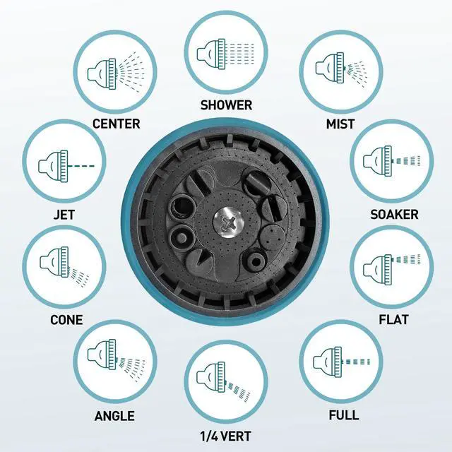 Alt view image 6 of 7 - Garden Hose Nozzle, Hose Sprayer Nozzle with 10 Spray Patterns, Thumb Control On Off Valve, High Pressure Metal Water Hose Nozzle for Car Wash, Plants, Pets & Outdoor Cleaning, Blue