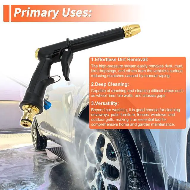 Alt view image 4 of 7 - High Pressure Hose Nozzle - Heavy Duty Water Gun with Adjustable Spray Patterns, Car Wash & Garden Watering Sprayer for Outdoor Cleaning