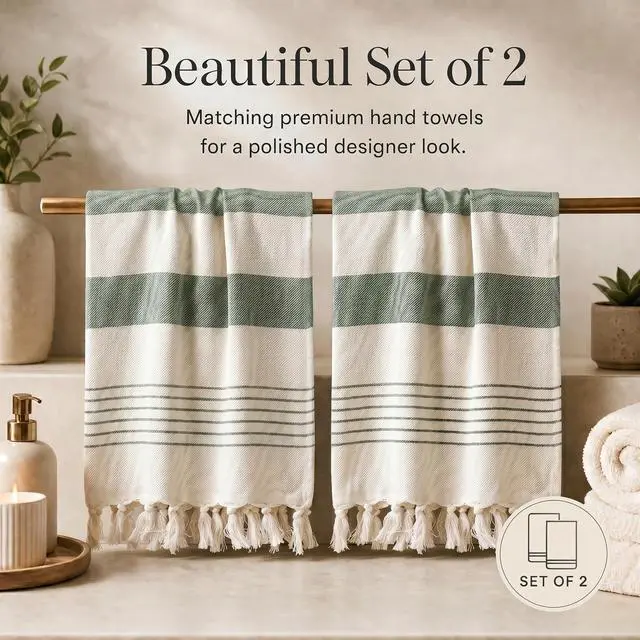 Alt view image 4 of 7 - Decorative Hand Towels for Your Bathroom Or Kitchen - Luxurious Set of 2 Soft Boho Cotton Towels are Absorbent, Lightweight & Dry Quickly - Perfect to Elevate Any Bath Decoration at Home