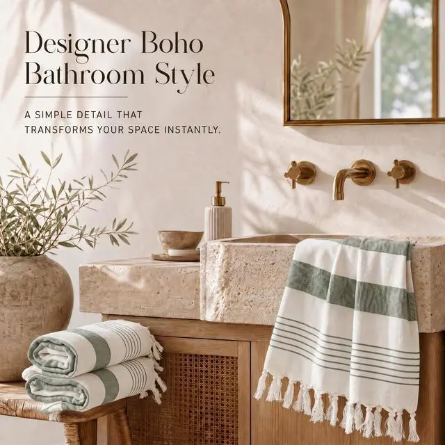 Alt view image 7 of 7 - Decorative Hand Towels for Your Bathroom Or Kitchen - Luxurious Set of 2 Soft Boho Cotton Towels are Absorbent, Lightweight & Dry Quickly - Perfect to Elevate Any Bath Decoration at Home
