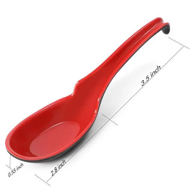 Alt view image 2 of 7 - 12 PACK Asian Soup Spoons, Rice Spoons, Melamine Chinese Won Ton Soup Spoon For soba, pho, ramen, Noodle, Korean Style Large Spoon with Long Handle- Notch and Hook Style, Red Black