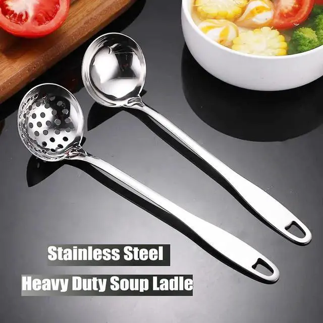 Alt view image 5 of 7 - Soup Spoon Stainless Steel Heavy Duty Big Soup Ladle Colander Serving Spoon(Soup Spoons - 12")