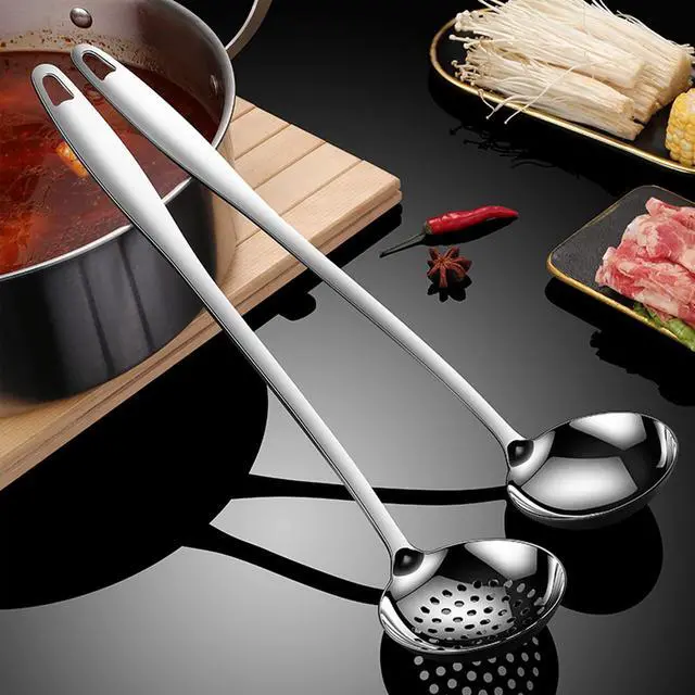 Alt view image 6 of 7 - Soup Spoon Stainless Steel Heavy Duty Big Soup Ladle Colander Serving Spoon(Soup Spoons - 12")