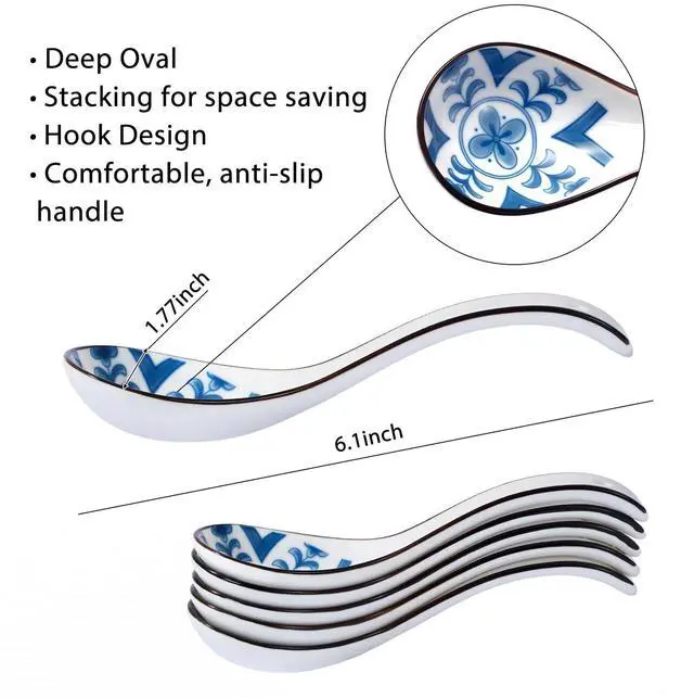 Alt view image 2 of 7 - 5Pcs Ceramic Asian Soup Spoons, Chinese Japanese Soup Spoons | 5pcs 002, Deep Soup Bowl, Comfortable Grip, Stackable Storage, Durable Ceramic, Dishwasher Safe, Ramen Pho Noodle Spoon Set