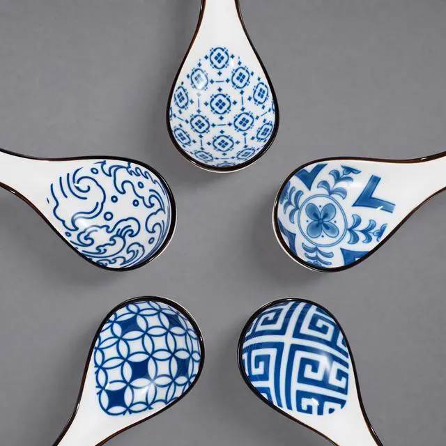 Alt view image 3 of 7 - 5Pcs Ceramic Asian Soup Spoons, Chinese Japanese Soup Spoons | 5pcs 002, Deep Soup Bowl, Comfortable Grip, Stackable Storage, Durable Ceramic, Dishwasher Safe, Ramen Pho Noodle Spoon Set