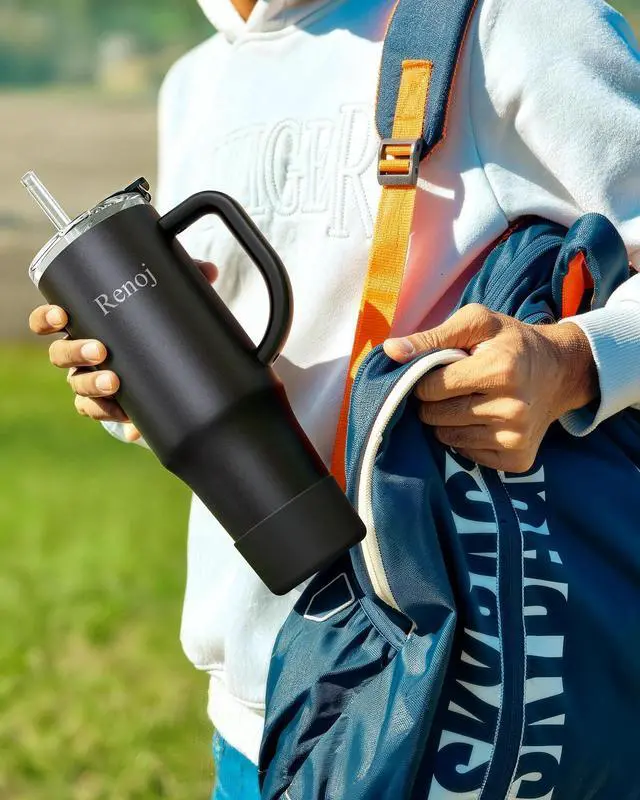 Alt view image 5 of 7 - Insulated Mug 100% Leak Proof Insulated Water Bottle for Iced Coffee & Hot Drinks - Fits Car Cup Holder, Ideal Gift, 2 Straws & Silicone Boot - SnapShift Black 32 oz