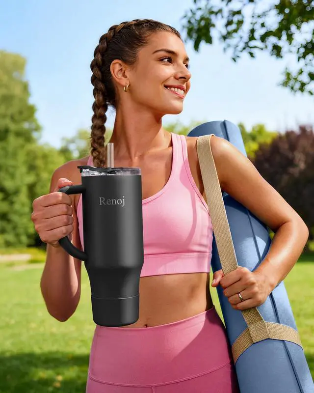 Alt view image 7 of 7 - Insulated Mug 100% Leak Proof Insulated Water Bottle for Iced Coffee & Hot Drinks - Fits Car Cup Holder, Ideal Gift, 2 Straws & Silicone Boot - SnapShift Black 32 oz