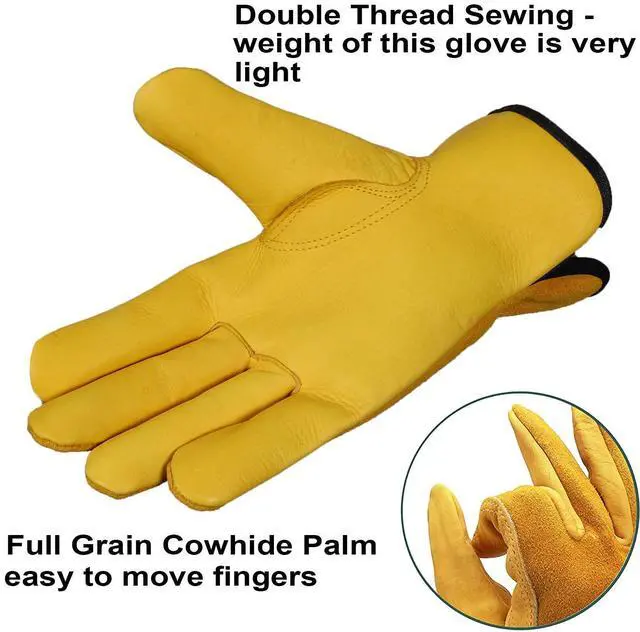 Alt view image 4 of 7 - Leather Working Gloves Work Gardening Gloves Thorn Proof Garden Heavy Duty Utility Men Women Construction (Yellow, Medium)