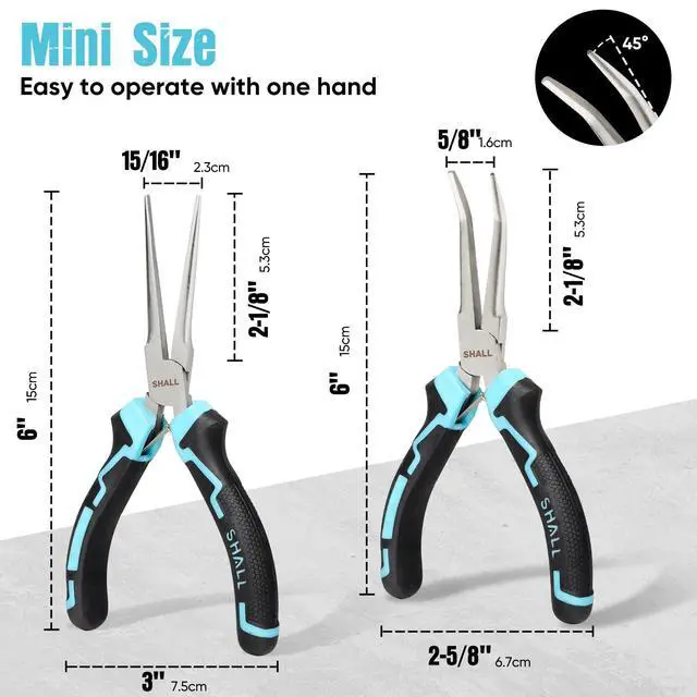 Alt view image 2 of 7 - 6" Mini Needle Nose Pliers Set, 2PCS Long Nose Pliers & Bent Nose Pliers with Comfort Grip Handles, Non-Serrated Small Needle Nose Pliers for Jewelry Making, Bending Wire, Crafts, Home Repair