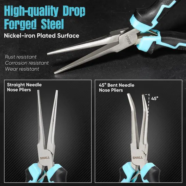 Alt view image 3 of 7 - 6" Mini Needle Nose Pliers Set, 2PCS Long Nose Pliers & Bent Nose Pliers with Comfort Grip Handles, Non-Serrated Small Needle Nose Pliers for Jewelry Making, Bending Wire, Crafts, Home Repair