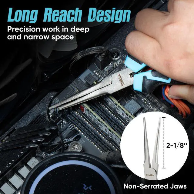 Alt view image 5 of 7 - 6" Mini Needle Nose Pliers Set, 2PCS Long Nose Pliers & Bent Nose Pliers with Comfort Grip Handles, Non-Serrated Small Needle Nose Pliers for Jewelry Making, Bending Wire, Crafts, Home Repair