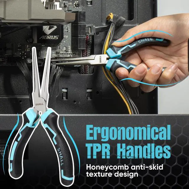 Alt view image 6 of 7 - 6" Mini Needle Nose Pliers Set, 2PCS Long Nose Pliers & Bent Nose Pliers with Comfort Grip Handles, Non-Serrated Small Needle Nose Pliers for Jewelry Making, Bending Wire, Crafts, Home Repair