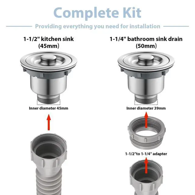 Alt view image 3 of 6 - 1-1/2" Flexible P-Trap Sink Drain Pipe Kit 5.7"-27" for Kitchen Bathroom Sink with Sealing Rings Expandable