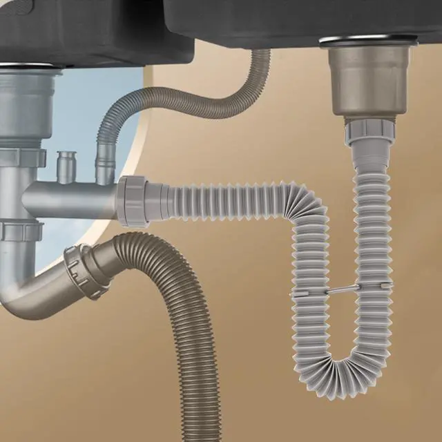 Alt view image 6 of 6 - 1-1/2" Flexible P-Trap Sink Drain Pipe Kit 5.7"-27" for Kitchen Bathroom Sink with Sealing Rings Expandable