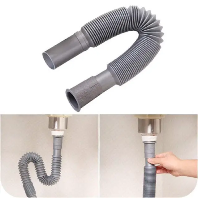 Alt view image 6 of 6 - 1-1/4 Inch Flexible and Expandable Drain Pipe Tube S Trap, Universal Plastic Angle Simple Extension Tube for Kitchen Bathroom Sink Sewer Drain Wash Basin