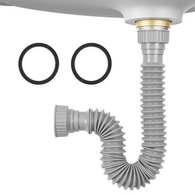 Main image of Sink Drain Pipe Kit, 1 Pack Flexible Drain Pipe P Trap, 8.46"-20.67" Flexible P Trap, Under Sink Plumbing for Bathroom and Kitchen, 1-1/4" Adapter Included