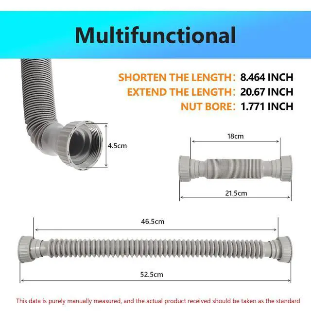 Alt view image 2 of 6 - Sink Drain Pipe Kit, 1 Pack Flexible Drain Pipe P Trap, 8.46"-20.67" Flexible P Trap, Under Sink Plumbing for Bathroom and Kitchen, 1-1/4" Adapter Included