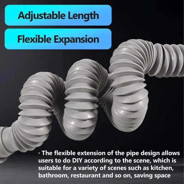 Alt view image 4 of 6 - Sink Drain Pipe Kit, 1 Pack Flexible Drain Pipe P Trap, 8.46"-20.67" Flexible P Trap, Under Sink Plumbing for Bathroom and Kitchen, 1-1/4" Adapter Included