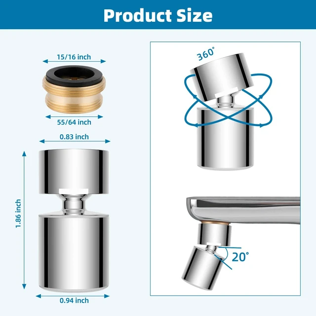 Alt view image 2 of 7 - NSF/ANSI/CAN 61 & cUPC Certified Faucet Aerator, Chrome | 360° Twist Kitchen Sink Aerator, Dual-function Sink Sprayer Attachment, Faucet Replacement Part 55/64'' Female Thread