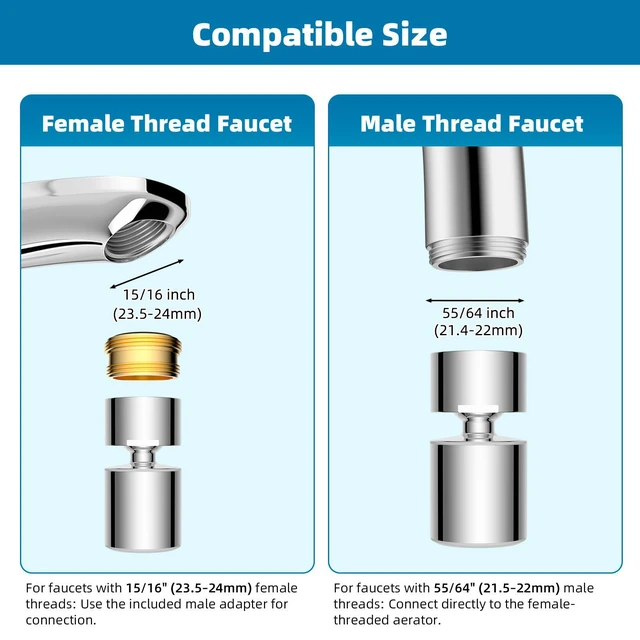 Alt view image 3 of 7 - NSF/ANSI/CAN 61 & cUPC Certified Faucet Aerator, Chrome | 360° Twist Kitchen Sink Aerator, Dual-function Sink Sprayer Attachment, Faucet Replacement Part 55/64'' Female Thread