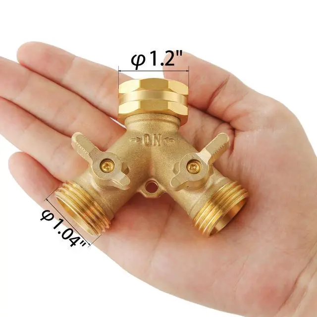 Alt view image 2 of 6 - Garden Hose Splitter 2 Way Heavy Duty, Outdoor Faucet Splitter | Solid Brass Spigot Splitter Hose Y Splitter with Shutoff Valve