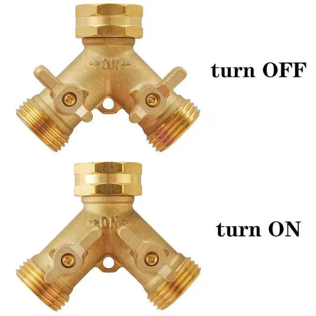 Alt view image 3 of 6 - Garden Hose Splitter 2 Way Heavy Duty, Outdoor Faucet Splitter | Solid Brass Spigot Splitter Hose Y Splitter with Shutoff Valve