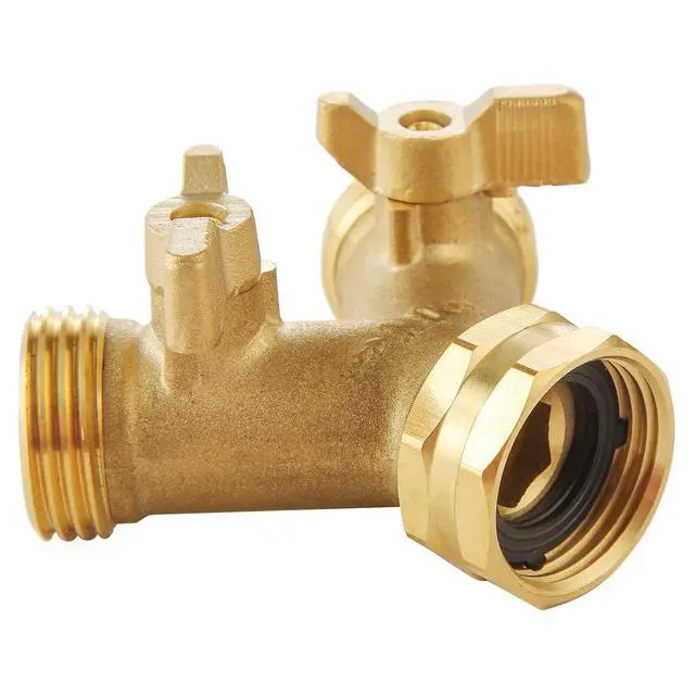 Alt view image 4 of 6 - Garden Hose Splitter 2 Way Heavy Duty, Outdoor Faucet Splitter | Solid Brass Spigot Splitter Hose Y Splitter with Shutoff Valve