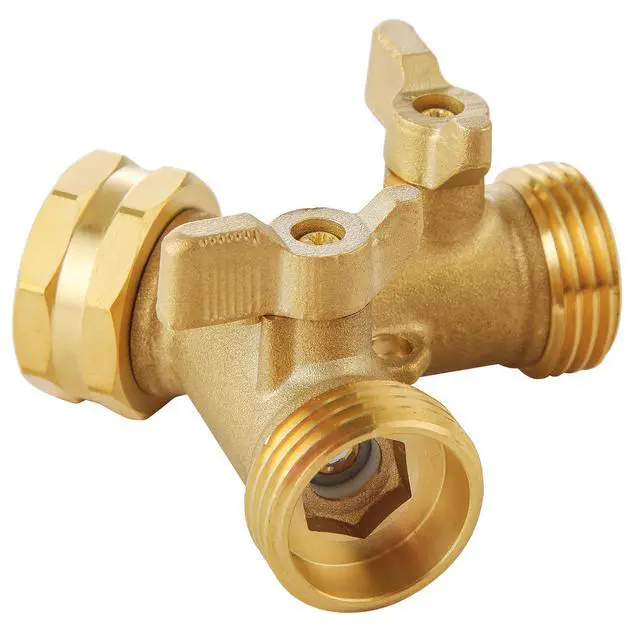 Alt view image 5 of 6 - Garden Hose Splitter 2 Way Heavy Duty, Outdoor Faucet Splitter | Solid Brass Spigot Splitter Hose Y Splitter with Shutoff Valve