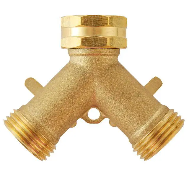 Alt view image 6 of 6 - Garden Hose Splitter 2 Way Heavy Duty, Outdoor Faucet Splitter | Solid Brass Spigot Splitter Hose Y Splitter with Shutoff Valve