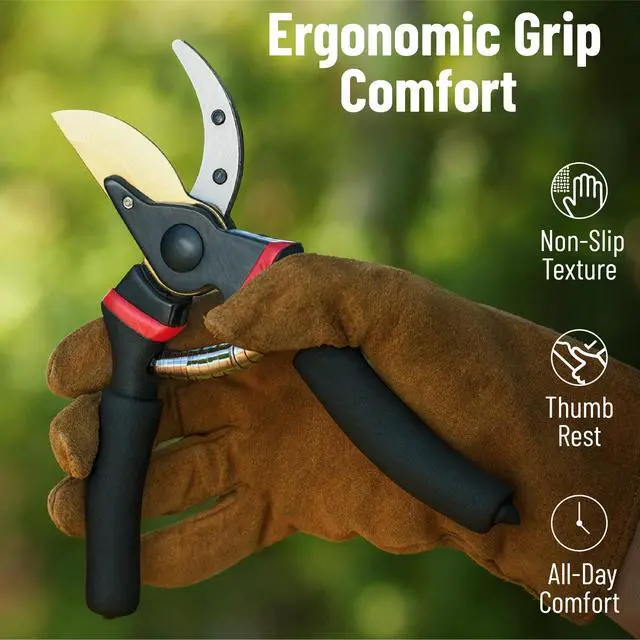 Alt view image 4 of 7 - - Pruning Shears, Garden Shears, 8" Professional, Titanium Blade | Garden Scissors, Gardening Shears