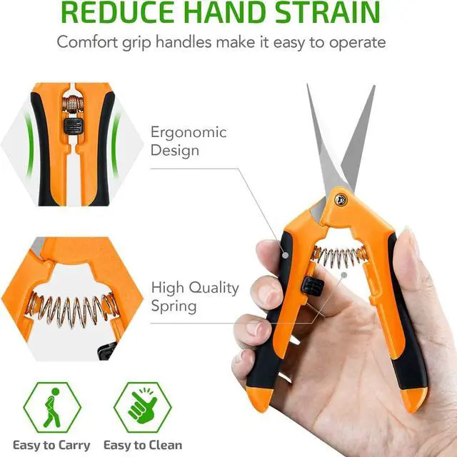 Alt view image 4 of 7 - 6.5 Inch Gardening Scissors Hand Pruner Pruning Shear with Straight Stainless Steel Blades, Orange, 1-Pack