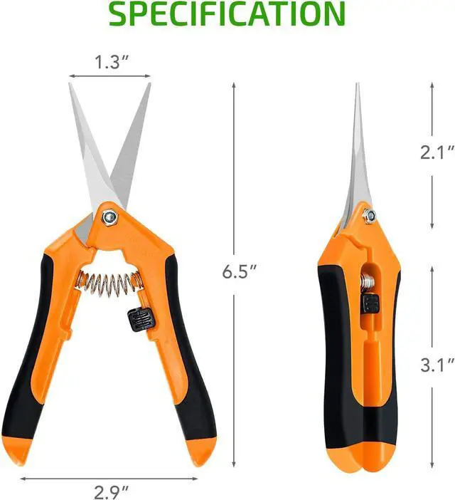 Alt view image 3 of 7 - 6.5 Inch Gardening Scissors Hand Pruner Pruning Shear with Straight Stainless Steel Blades, Orange, 1-Pack