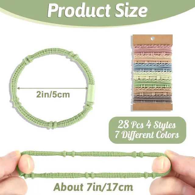 Alt view image 2 of 7 - 28 Pcs Boho Hair Ties Braided Elastic Bracelets Hair Ties | 4 Styles, Light Color, Multicolor, Ponytail Holders for Women and Girls with Thick or Thin Hair