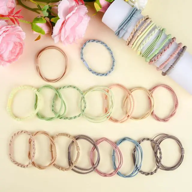 Alt view image 4 of 7 - 28 Pcs Boho Hair Ties Braided Elastic Bracelets Hair Ties | 4 Styles, Light Color, Multicolor, Ponytail Holders for Women and Girls with Thick or Thin Hair